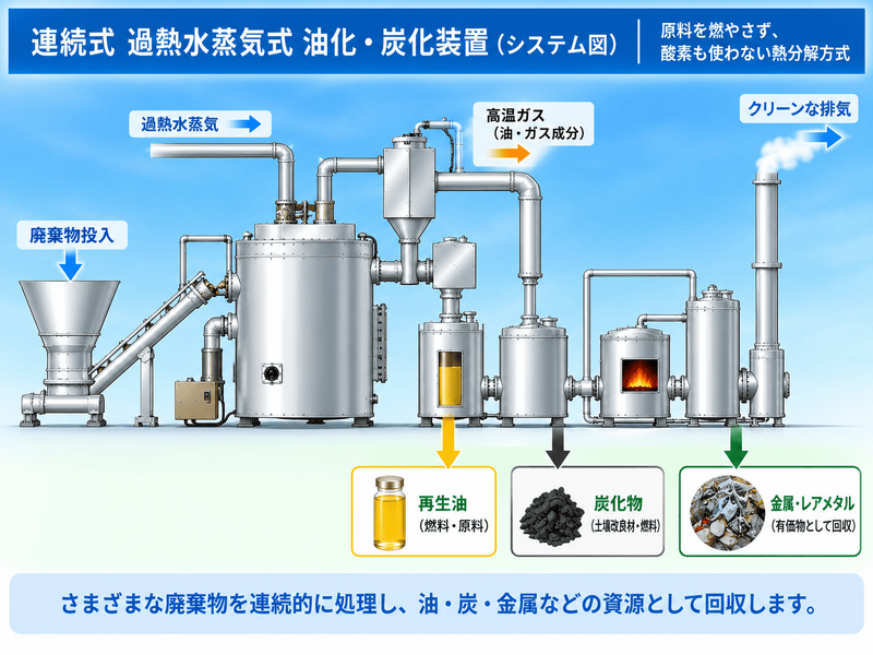 過熱水蒸気式炭化装置システム図解 (1)