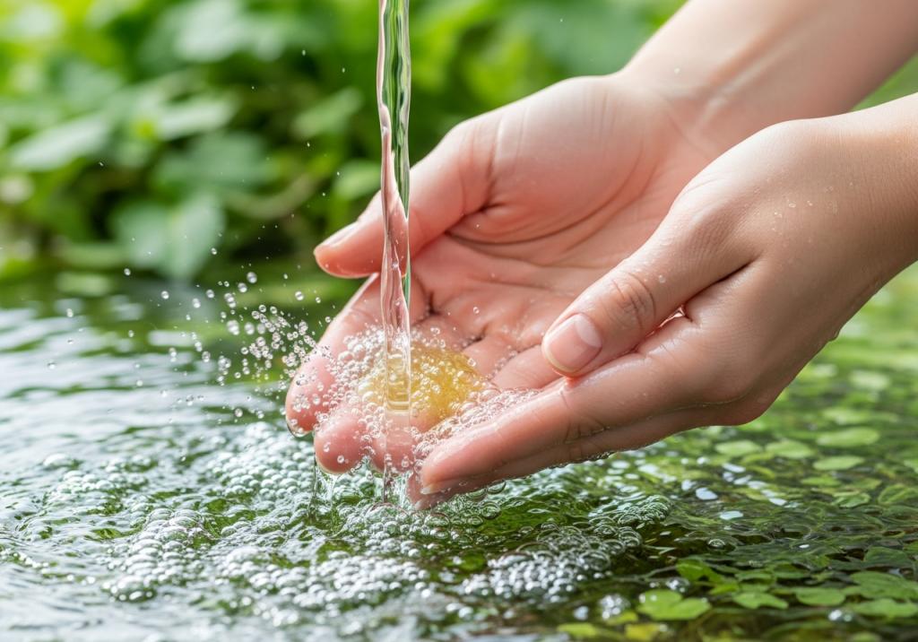 泡立つ水と手