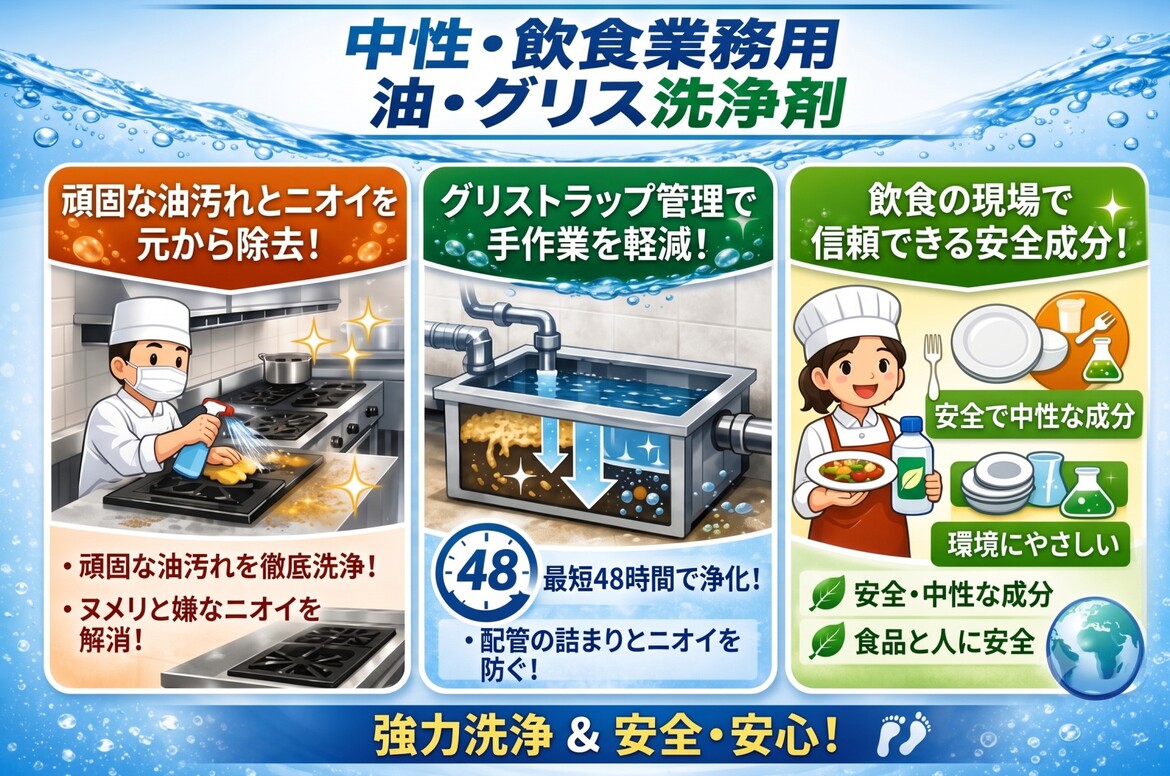 中性 食品業務用油脂洗浄剤図解